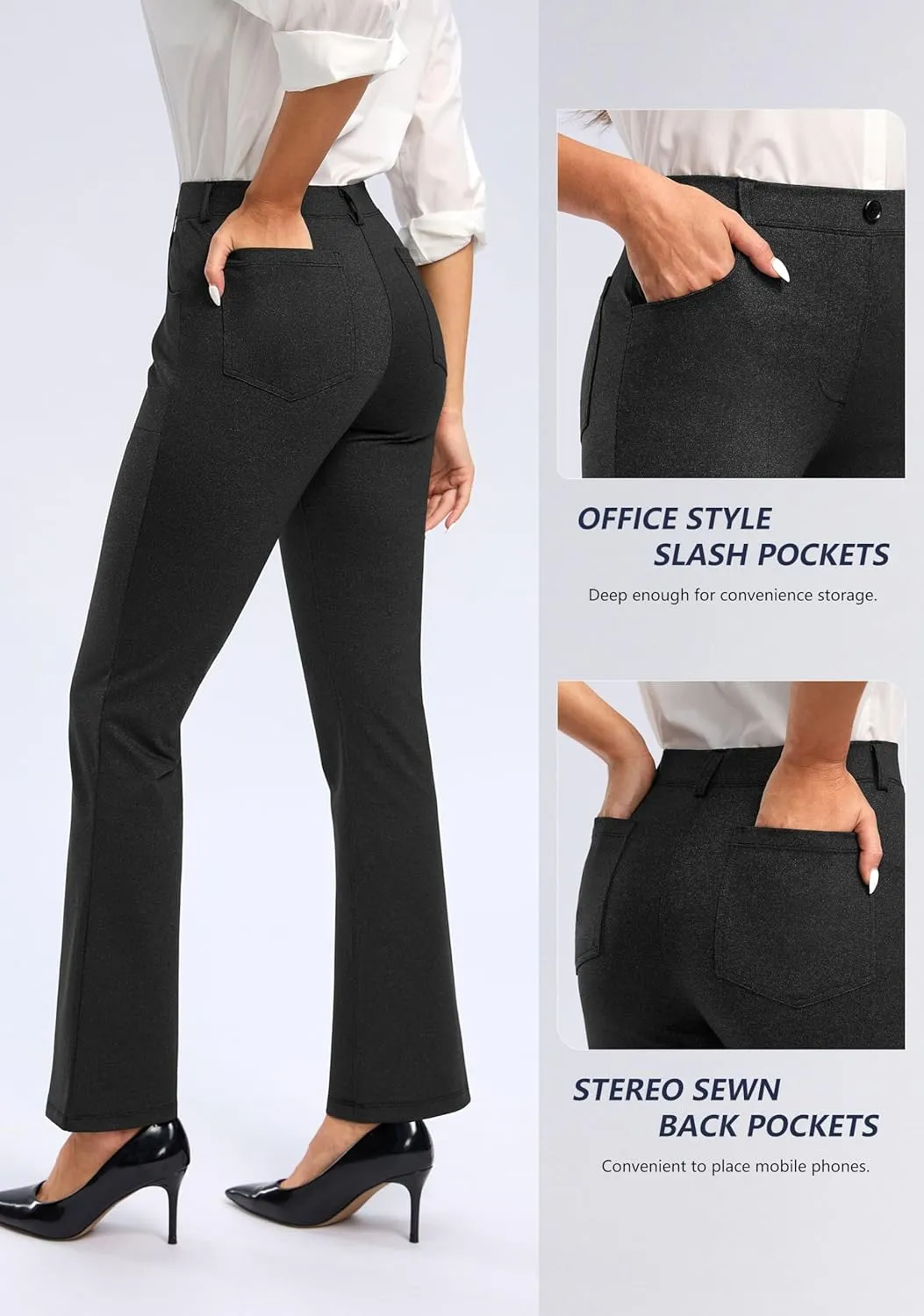Rammus Womens Dress Pants with Pockets Stretchy Business Casual Work Pants Bootcut Slacks for Office