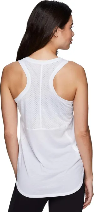 RBX Active Women's Athletic Fashion Workout Yoga Soft Stretch Scoop Neck Ventilated Mesh Back Tank Top Mesh Back White L