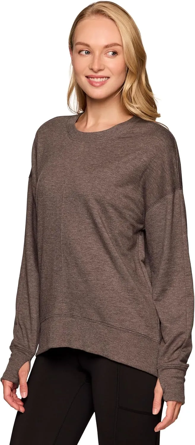 RBX Active Women's Yoga Top Lightweight French Terry Sweatshirt with Thumbholes, Dolman Sweater for Women