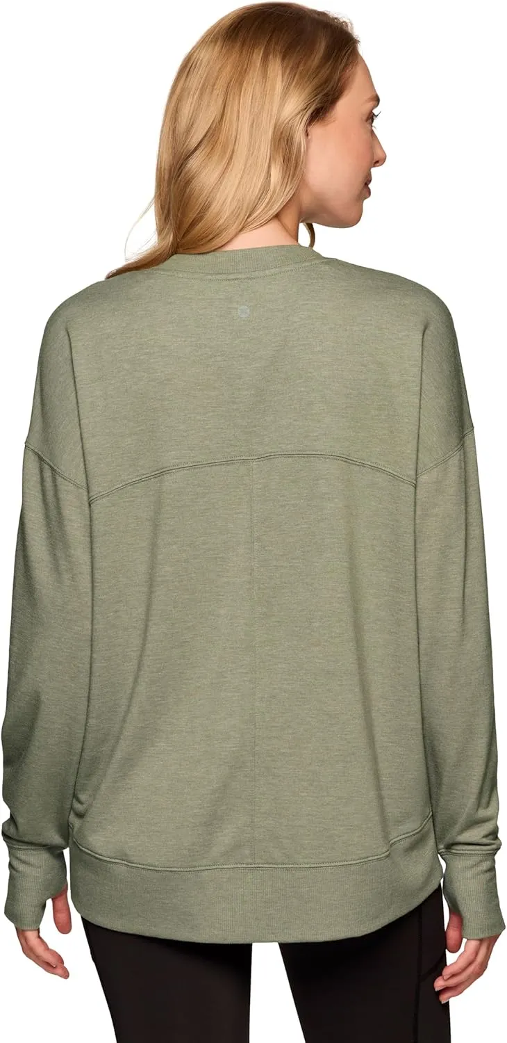 RBX Active Women's Yoga Top Lightweight French Terry Sweatshirt with Thumbholes, Dolman Sweater for Women
