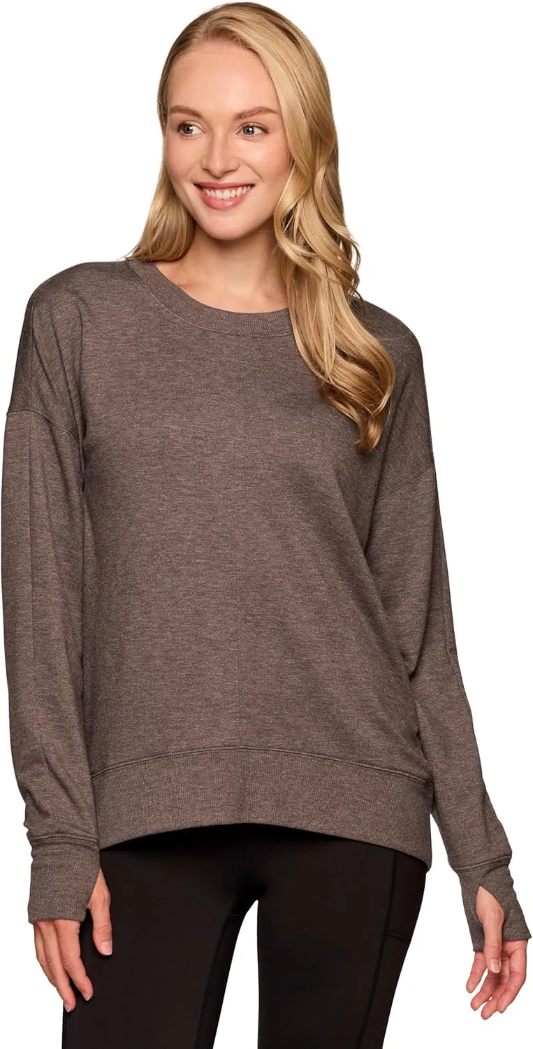 RBX Active Women's Yoga Top Lightweight French Terry Sweatshirt with Thumbholes, Dolman Sweater for Women