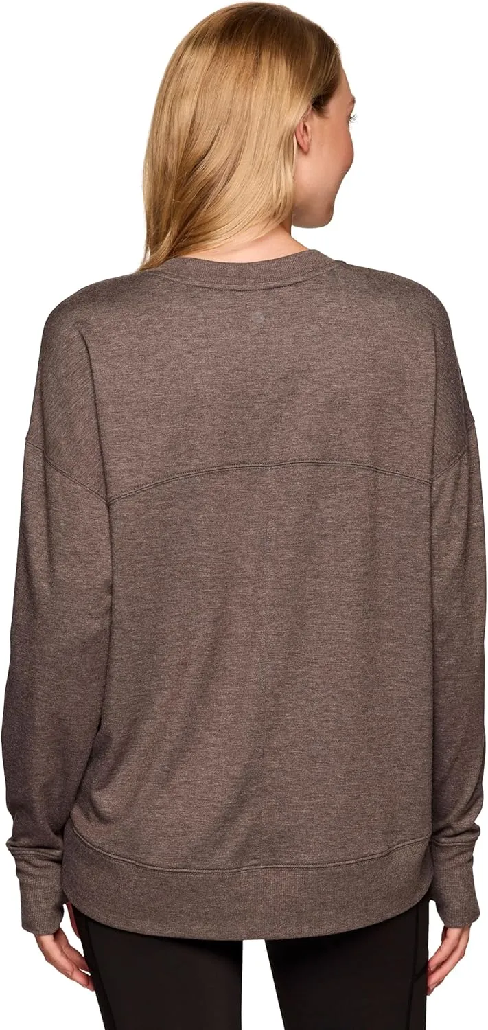 RBX Active Women's Yoga Top Lightweight French Terry Sweatshirt with Thumbholes, Dolman Sweater for Women