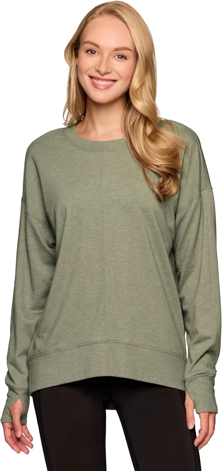 RBX Active Women's Yoga Top Lightweight French Terry Sweatshirt with Thumbholes, Dolman Sweater for Women