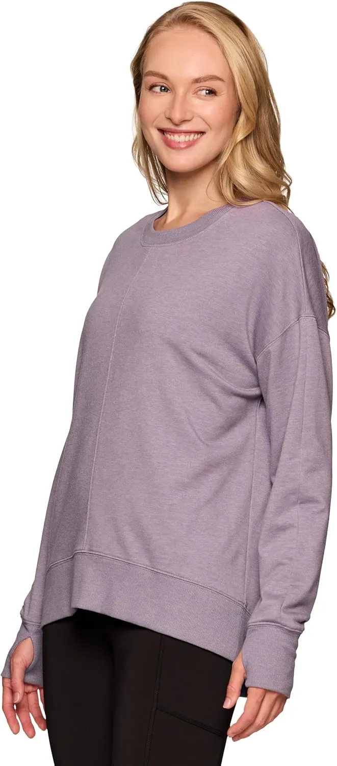 RBX Active Women's Yoga Top Lightweight French Terry Sweatshirt with Thumbholes, Dolman Sweater for Women