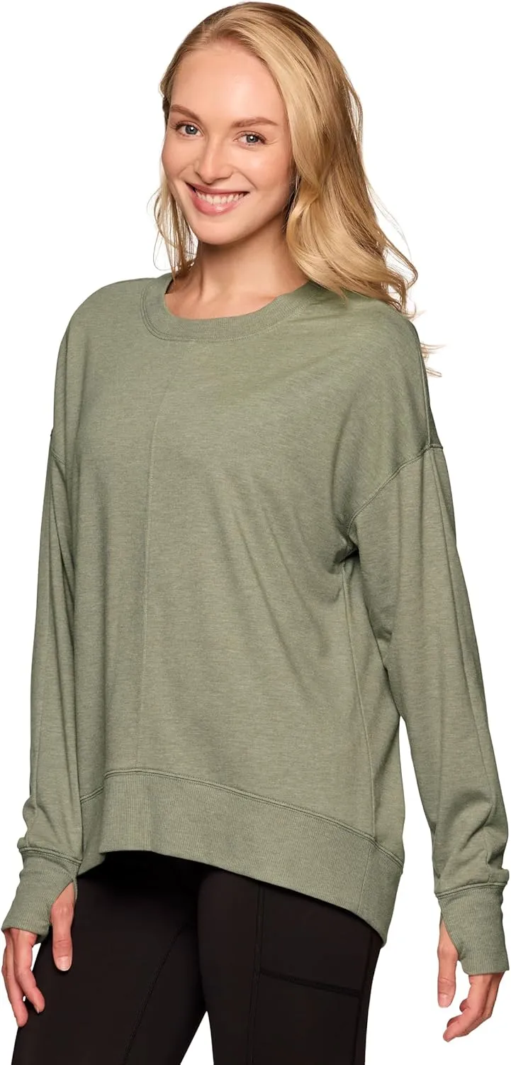 RBX Active Women's Yoga Top Lightweight French Terry Sweatshirt with Thumbholes, Dolman Sweater for Women