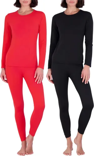 Real Essentials 4 Piece: Womens Thermal Underwear Set - Thermal Underwear for Women Fleece Lined Top & Bottom Long Johns