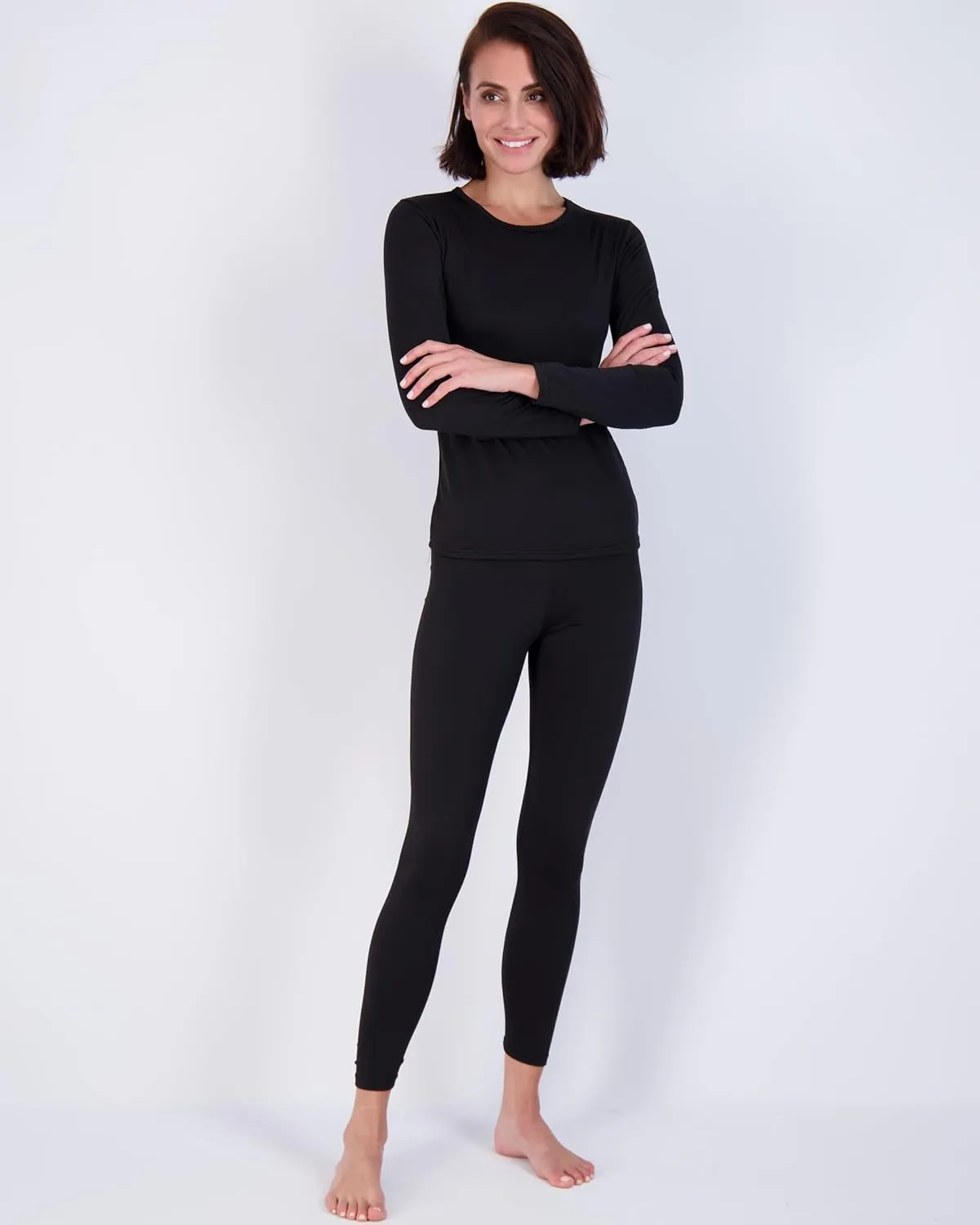 Real Essentials 4 Piece: Womens Thermal Underwear Set - Thermal Underwear for Women Fleece Lined Top & Bottom Long Johns