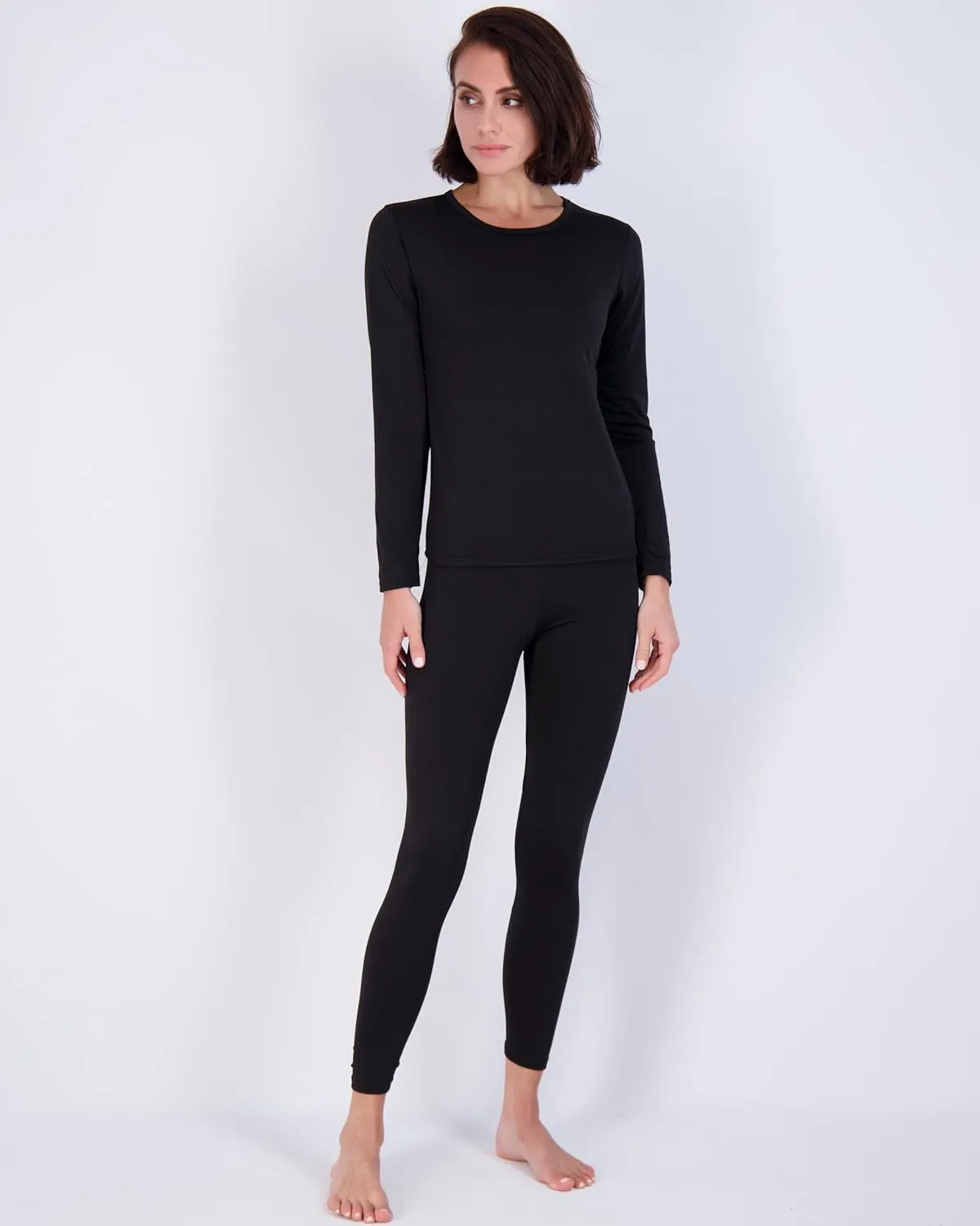 Real Essentials 4 Piece: Womens Thermal Underwear Set - Thermal Underwear for Women Fleece Lined Top & Bottom Long Johns