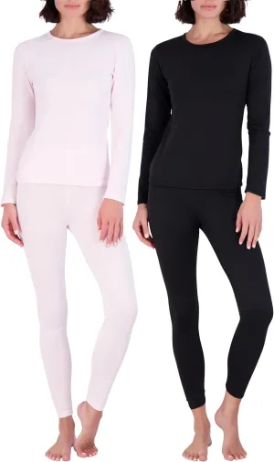 Real Essentials 4 Piece: Womens Thermal Underwear Set - Thermal Underwear for Women Fleece Lined Top & Bottom Long Johns