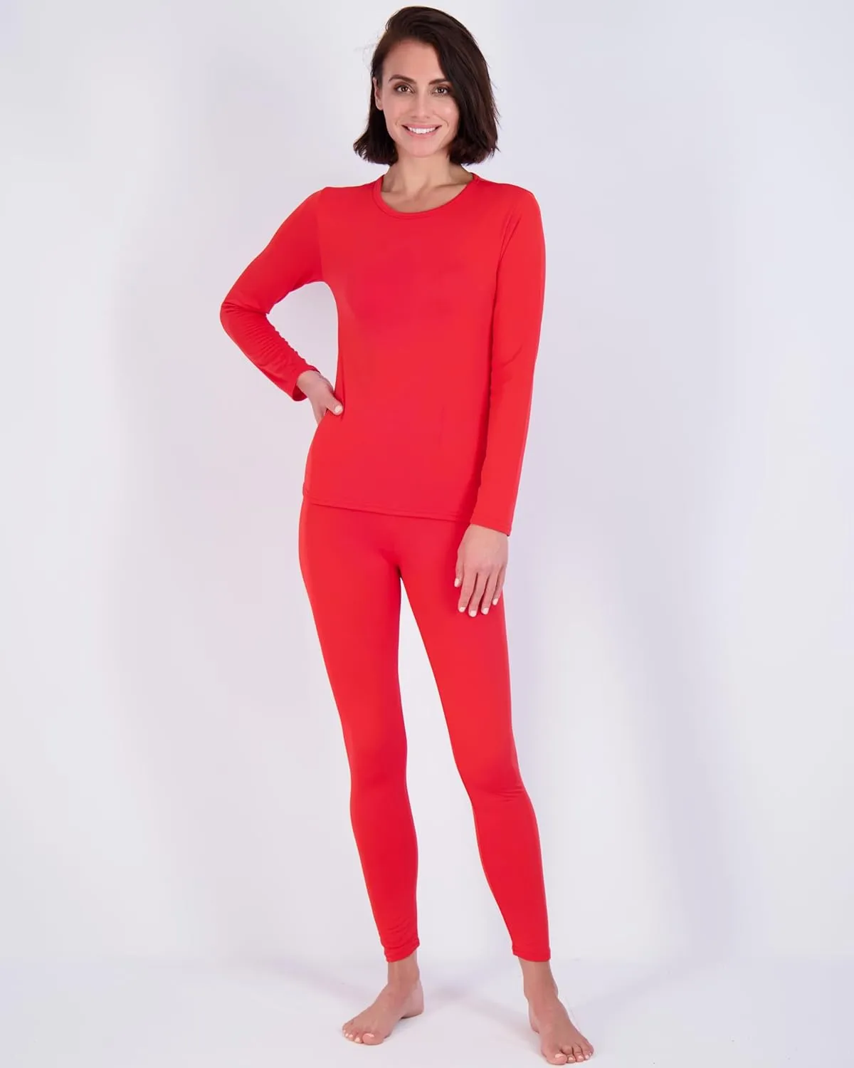 Real Essentials 4 Piece: Womens Thermal Underwear Set - Thermal Underwear for Women Fleece Lined Top & Bottom Long Johns
