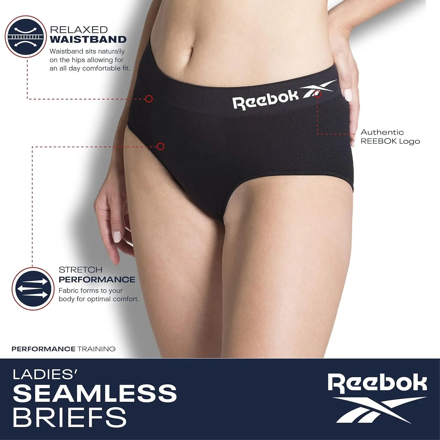 Reebok Womens Briefs - 6 Pack Performance High Waisted Seamless Underwear for Women (Sizes: S-XL, Extended Plus Size: 1X-3X)