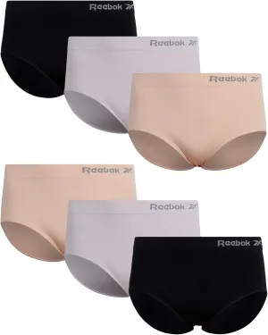 Reebok Womens Briefs - 6 Pack Performance High Waisted Seamless Underwear for Women (Sizes: S-XL, Extended Plus Size: 1X-3X)