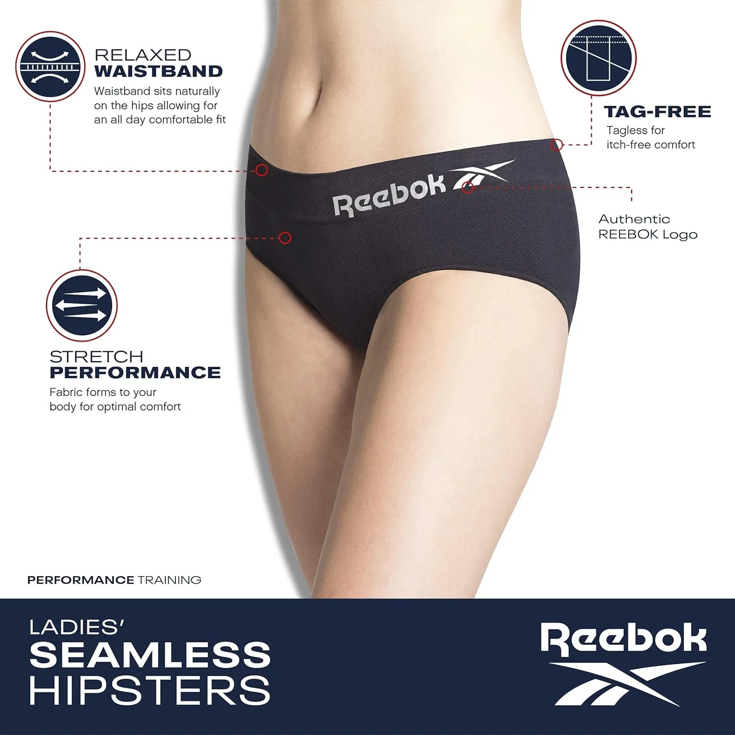 Reebok Womens Briefs Underwear - 4 Pack Seamless Stretch Performance High Cut or Boyshorts Panties for Women (Sizes: S-XL)