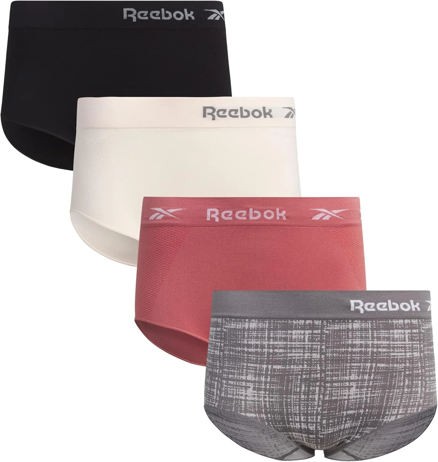 Reebok Womens Briefs Underwear - 4 Pack Seamless Stretch Performance High Cut or Boyshorts Panties for Women (Sizes: S-XL)