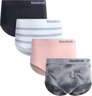 Reebok Womens Briefs Underwear - 4 Pack Seamless Stretch Performance High Cut or Boyshorts Panties for Women (Sizes: S-XL)