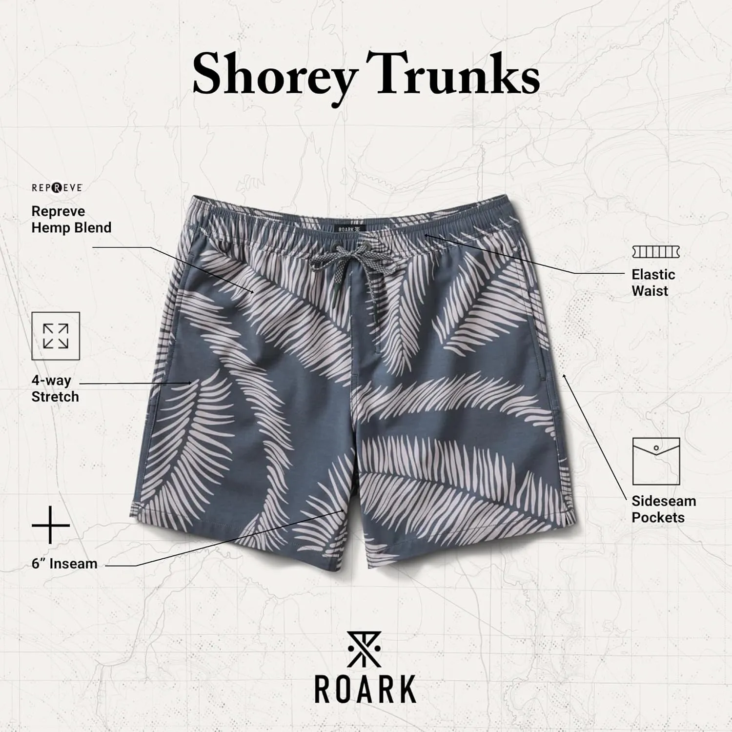 Roark Shorey Mens Swim Trunks  Quick-Dry 4-Way Stretch, Elastic Waist, Back Pocket, Lightweight Swim Shorts for Beach
