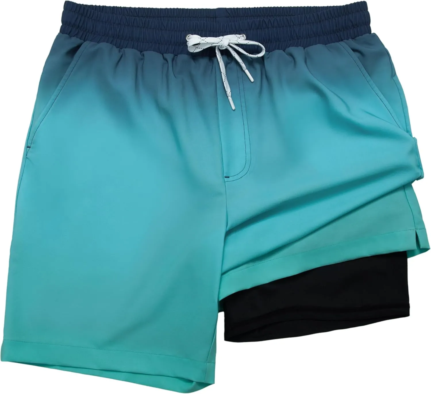 Rokka&Rolla Men's Swim Trunks with Compression Liner 7" Stretch Quick Dry Board Shorts