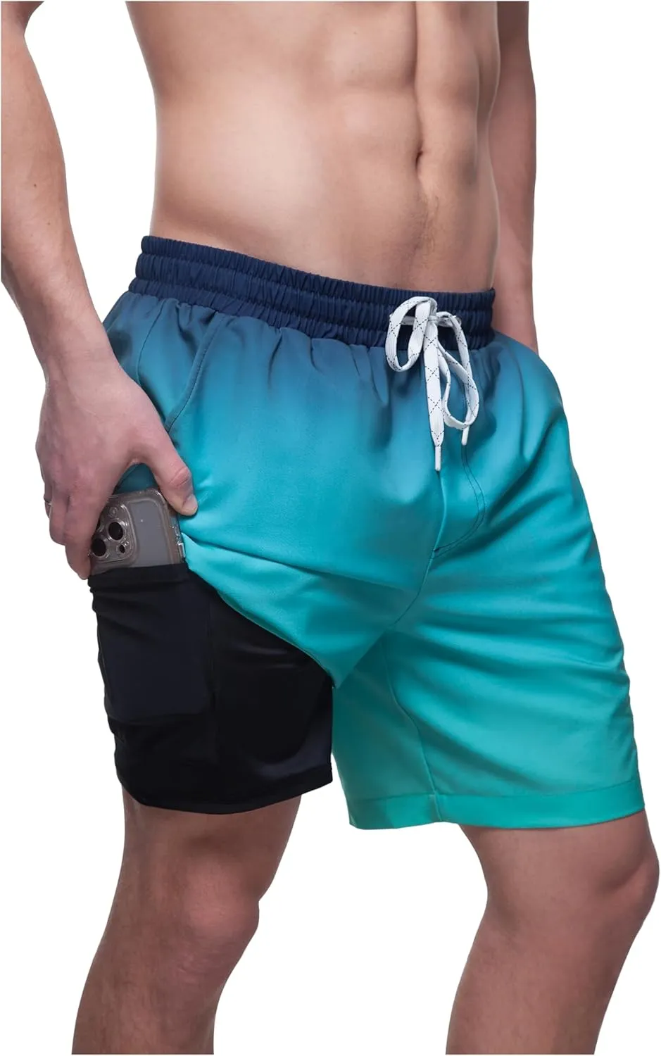 Rokka&Rolla Men's Swim Trunks with Compression Liner 7" Stretch Quick Dry Board Shorts