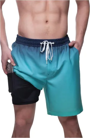 Rokka&Rolla Men's Swim Trunks with Compression Liner 7" Stretch Quick Dry Board Shorts