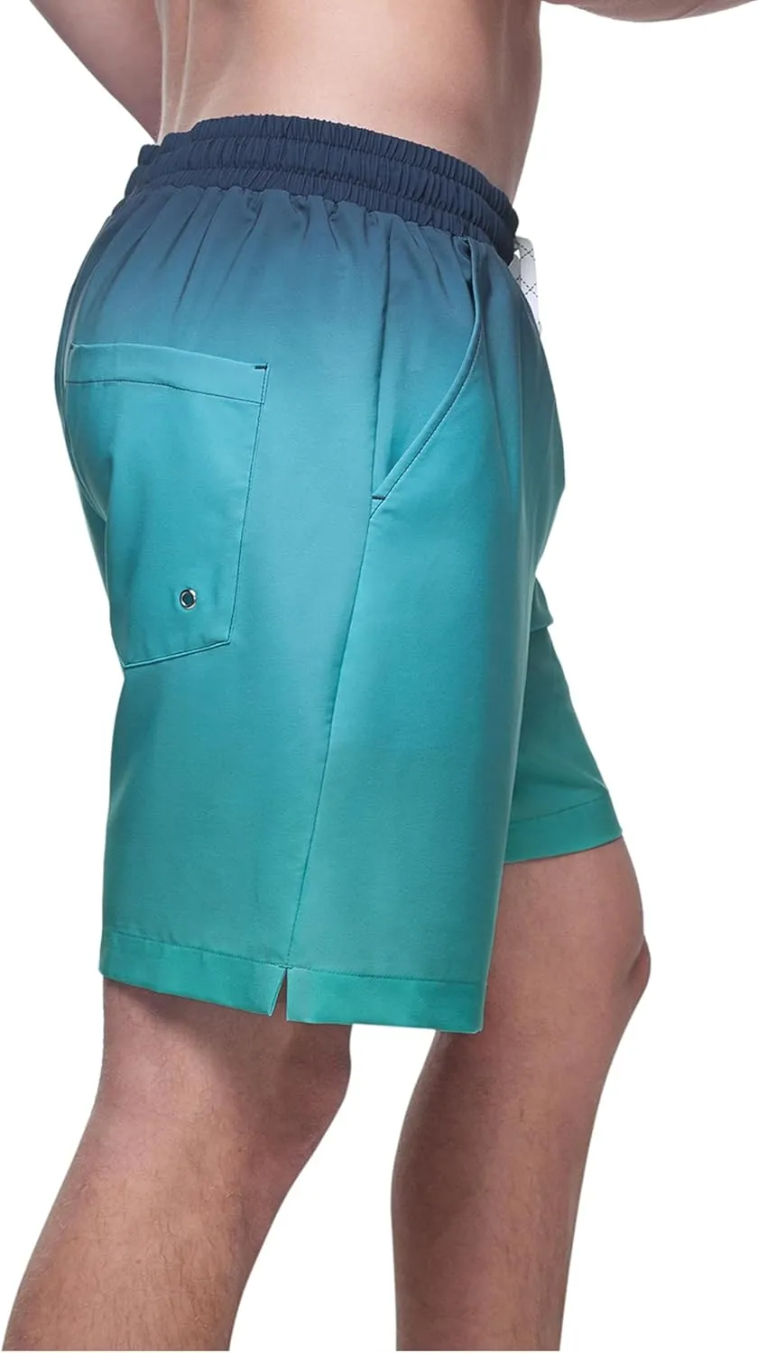 Rokka&Rolla Men's Swim Trunks with Compression Liner 7" Stretch Quick Dry Board Shorts
