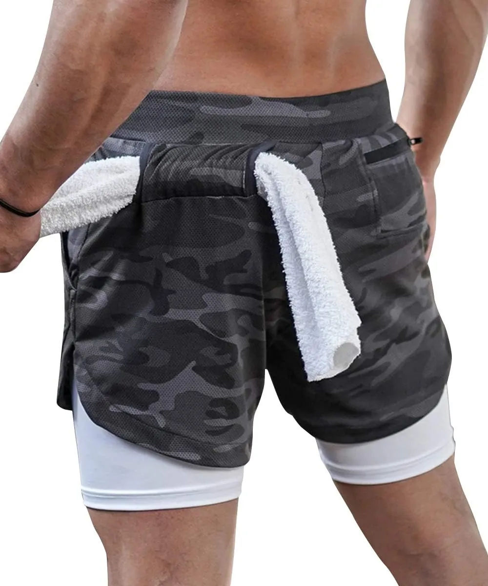 sandbank Men's 2-in-1 Sports Shorts Workout Running Shorts Gym Training Pants