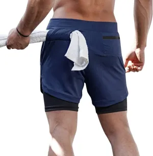 sandbank Men's 2-in-1 Sports Shorts Workout Running Shorts Gym Training Pants
