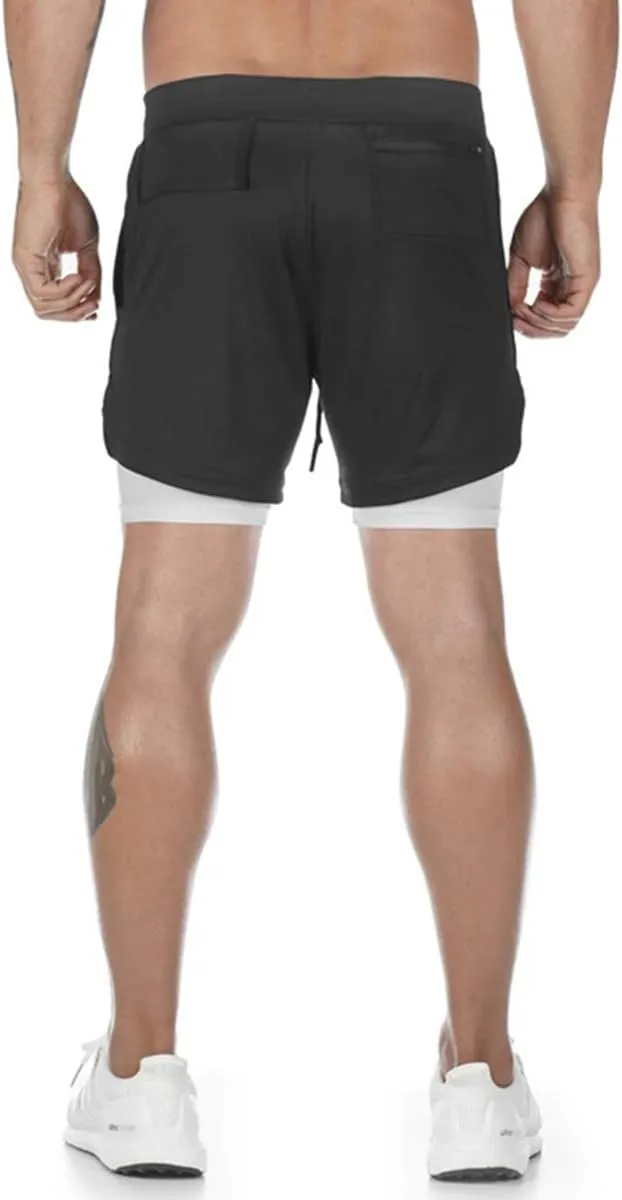 sandbank Men's 2-in-1 Sports Shorts Workout Running Shorts Gym Training Pants