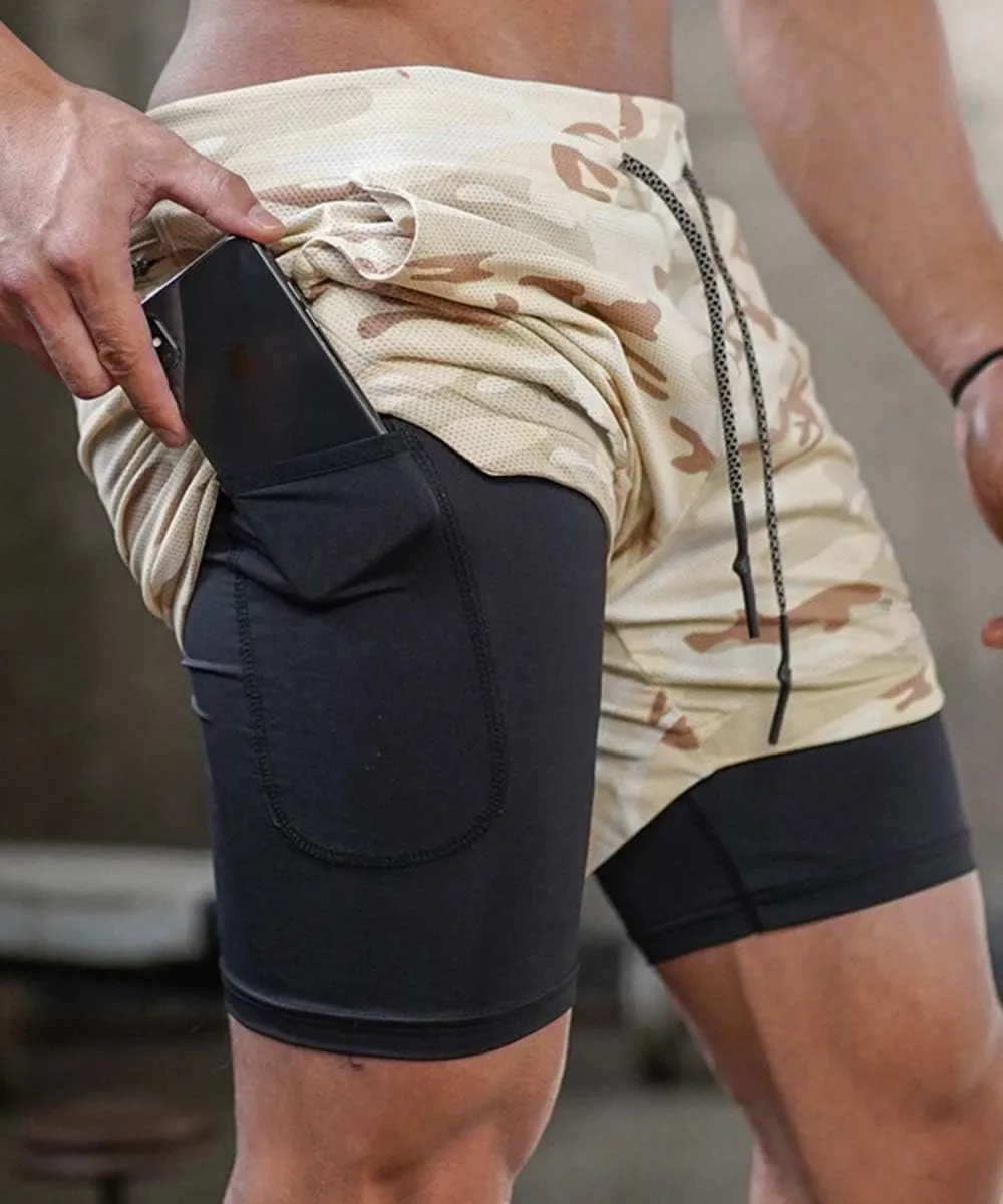 sandbank Men's 2-in-1 Sports Shorts Workout Running Shorts Gym Training Pants