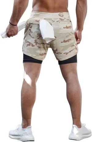 sandbank Men's 2-in-1 Sports Shorts Workout Running Shorts Gym Training Pants