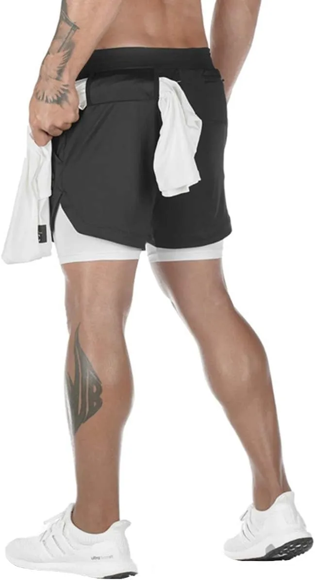 sandbank Men's 2-in-1 Sports Shorts Workout Running Shorts Gym Training Pants