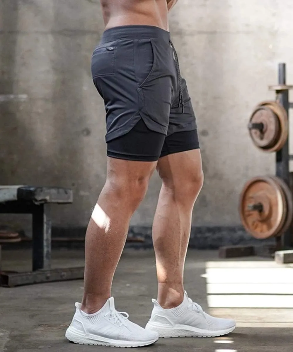 sandbank Men's 2-in-1 Sports Shorts Workout Running Shorts Gym Training Pants