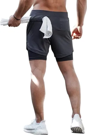 sandbank Men's 2-in-1 Sports Shorts Workout Running Shorts Gym Training Pants