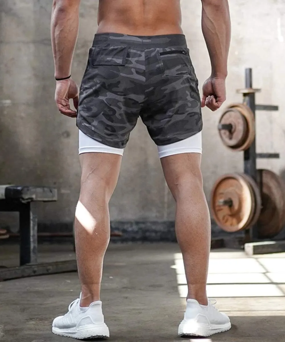 sandbank Men's 2-in-1 Sports Shorts Workout Running Shorts Gym Training Pants
