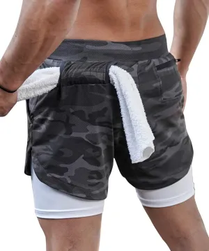 sandbank Men's 2-in-1 Sports Shorts Workout Running Shorts Gym Training Pants