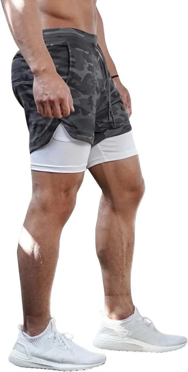 sandbank Men's 2-in-1 Sports Shorts Workout Running Shorts Gym Training Pants