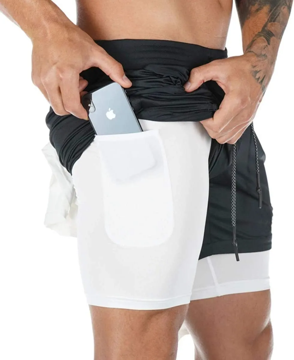 sandbank Men's 2-in-1 Sports Shorts Workout Running Shorts Gym Training Pants