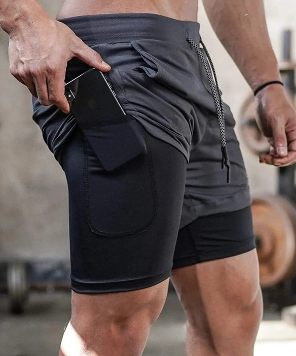 sandbank Men's 2-in-1 Sports Shorts Workout Running Shorts Gym Training Pants