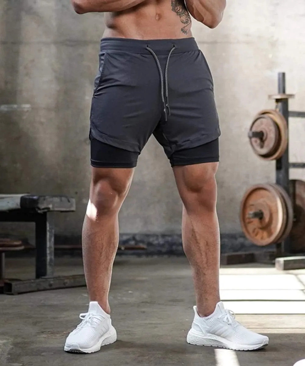sandbank Men's 2-in-1 Sports Shorts Workout Running Shorts Gym Training Pants