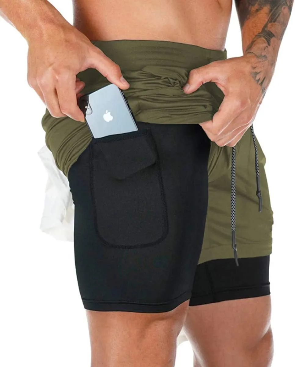 sandbank Men's 2-in-1 Sports Shorts Workout Running Shorts Gym Training Pants