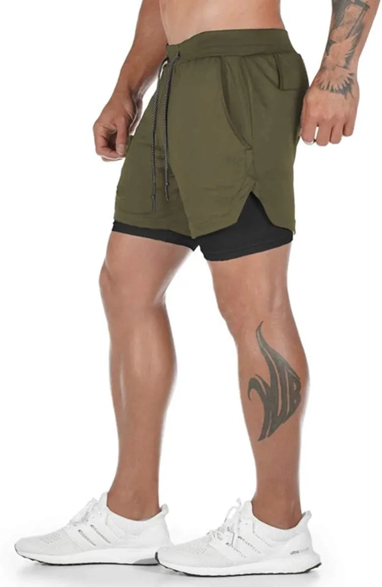 sandbank Men's 2-in-1 Sports Shorts Workout Running Shorts Gym Training Pants