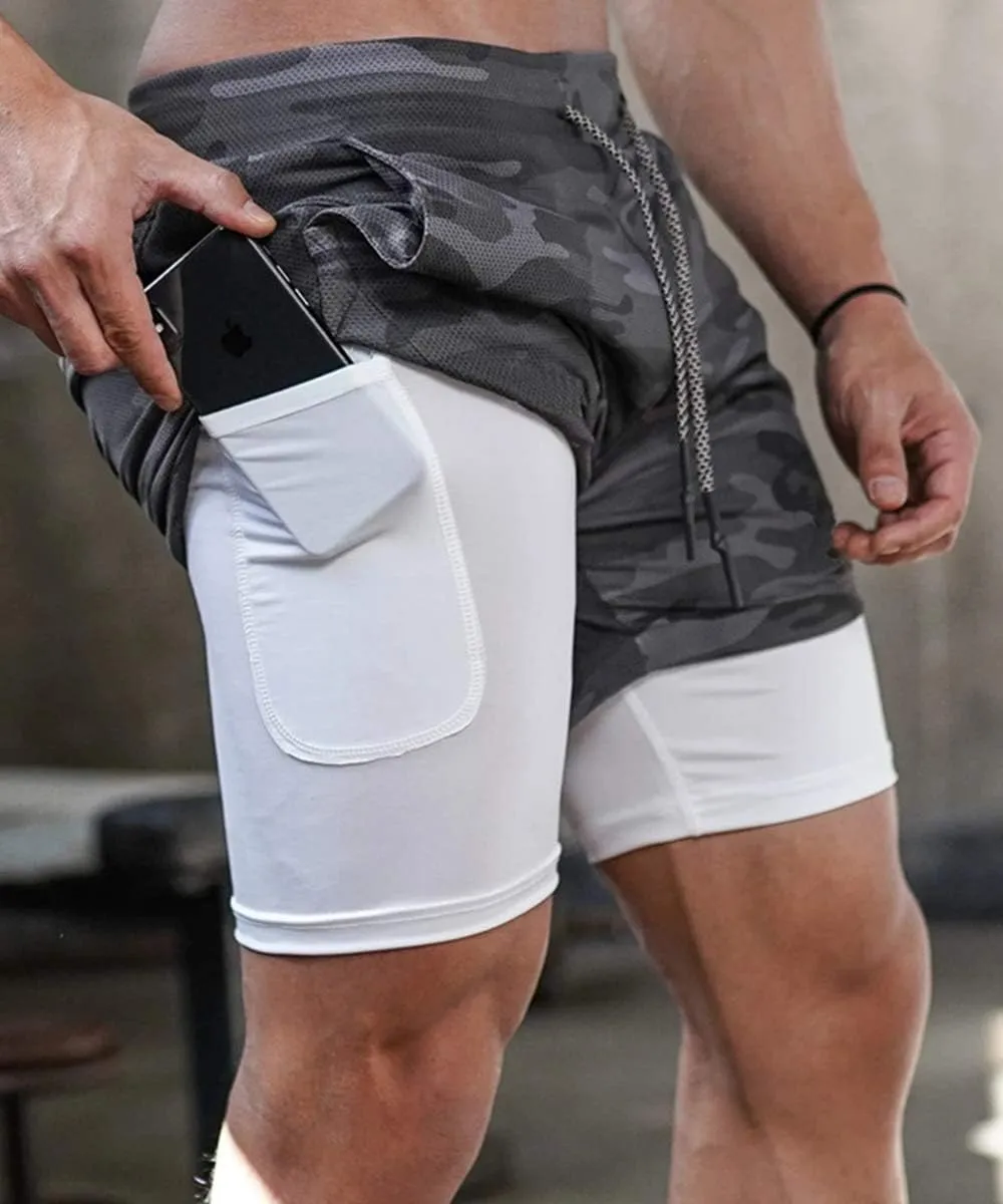 sandbank Men's 2-in-1 Sports Shorts Workout Running Shorts Gym Training Pants