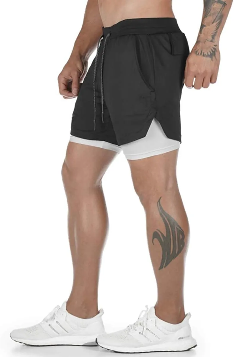 sandbank Men's 2-in-1 Sports Shorts Workout Running Shorts Gym Training Pants