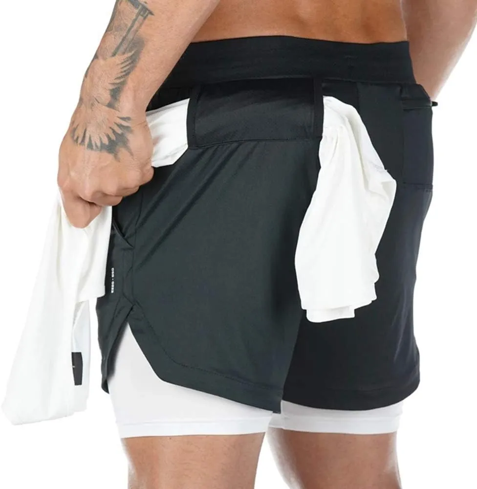 sandbank Men's 2-in-1 Sports Shorts Workout Running Shorts Gym Training Pants