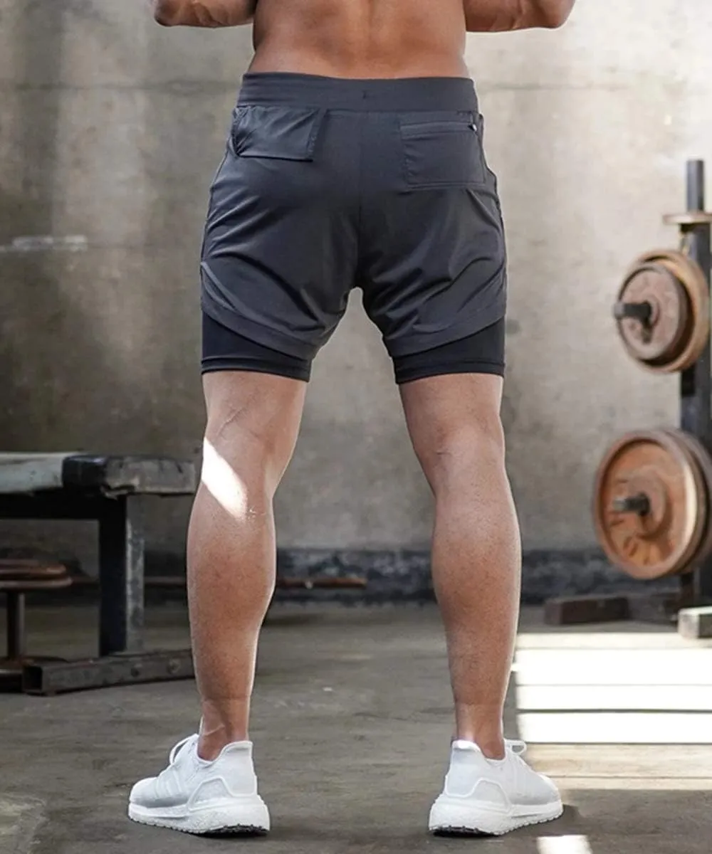 sandbank Men's 2-in-1 Sports Shorts Workout Running Shorts Gym Training Pants