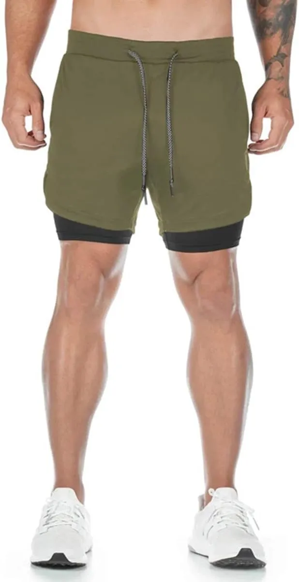 sandbank Men's 2-in-1 Sports Shorts Workout Running Shorts Gym Training Pants