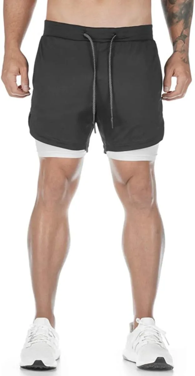 sandbank Men's 2-in-1 Sports Shorts Workout Running Shorts Gym Training Pants