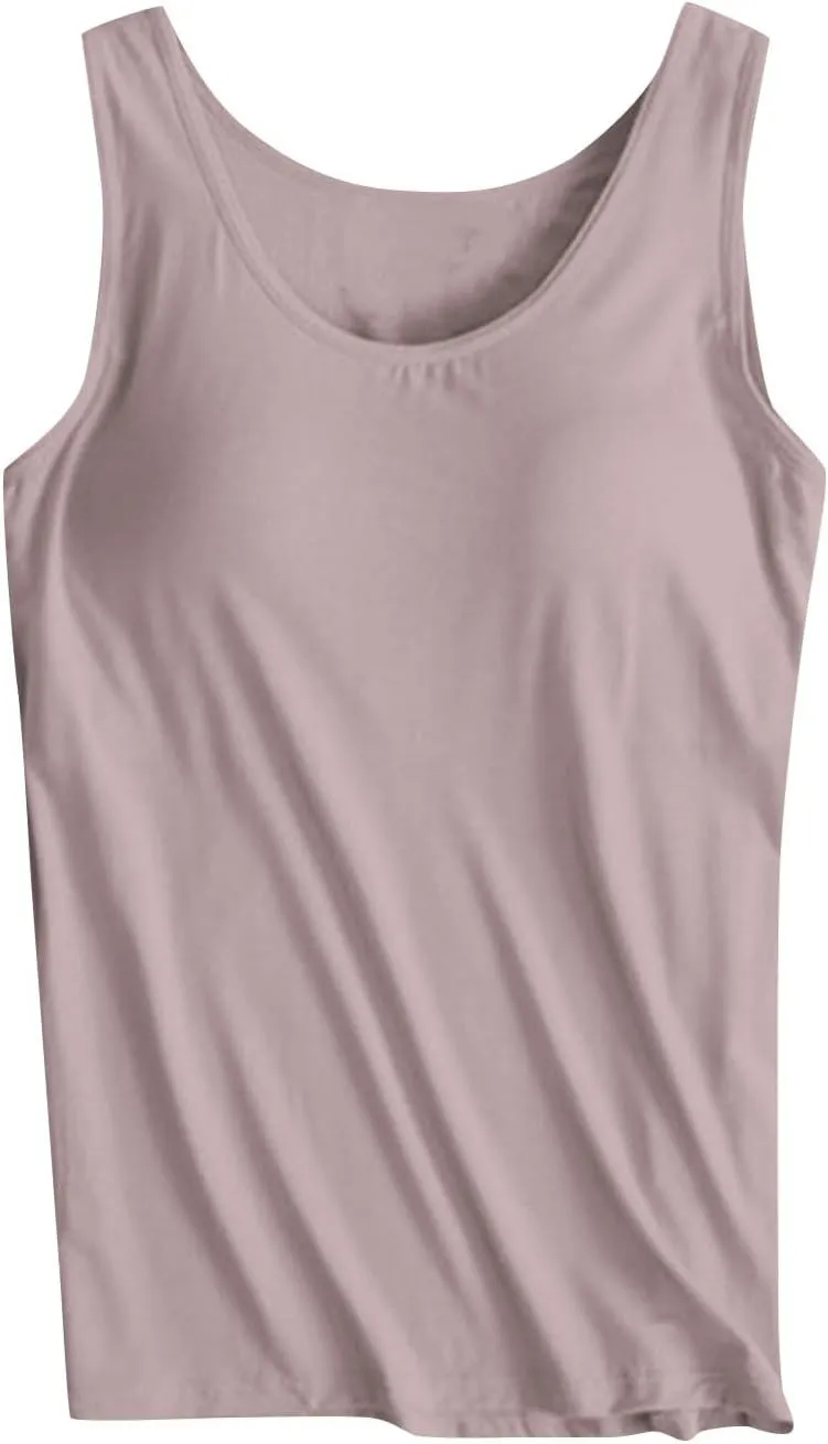 Shelf Bra Tanks for Women Summer Trendy Padded Tank Tops Basic Classic Cozy Undershirts Outfit with Built in Bras