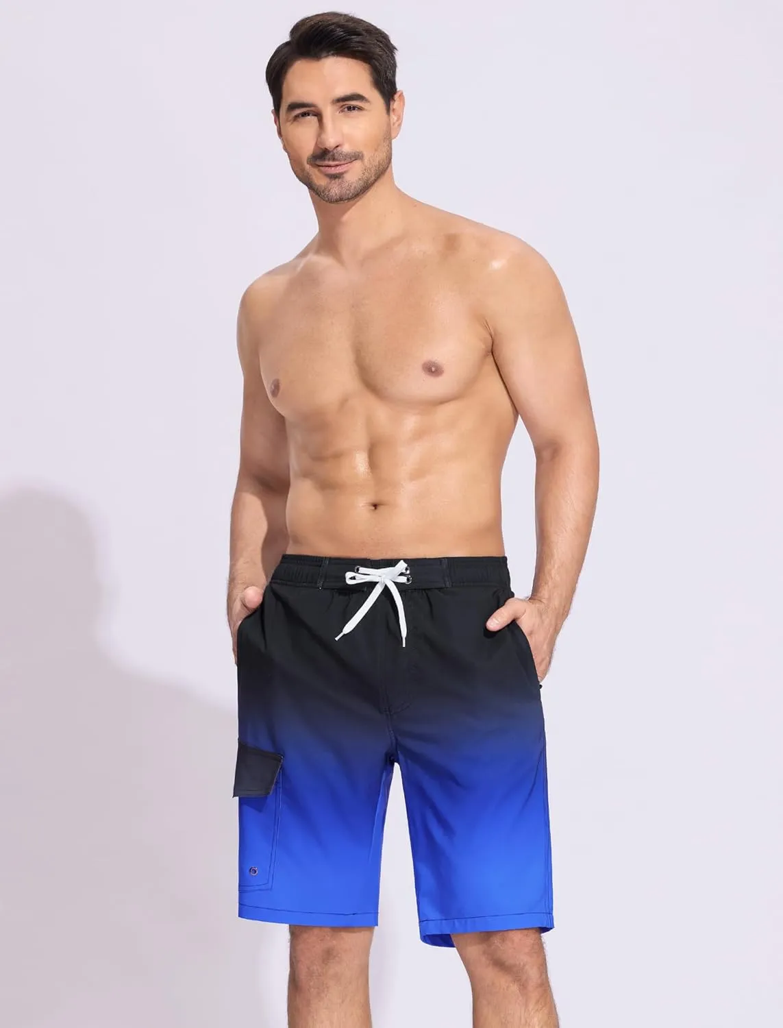 SILKWORLD Mens Swim Trunks with Compression Liner Quick-Dry 10" Stretch Beach Shorts
