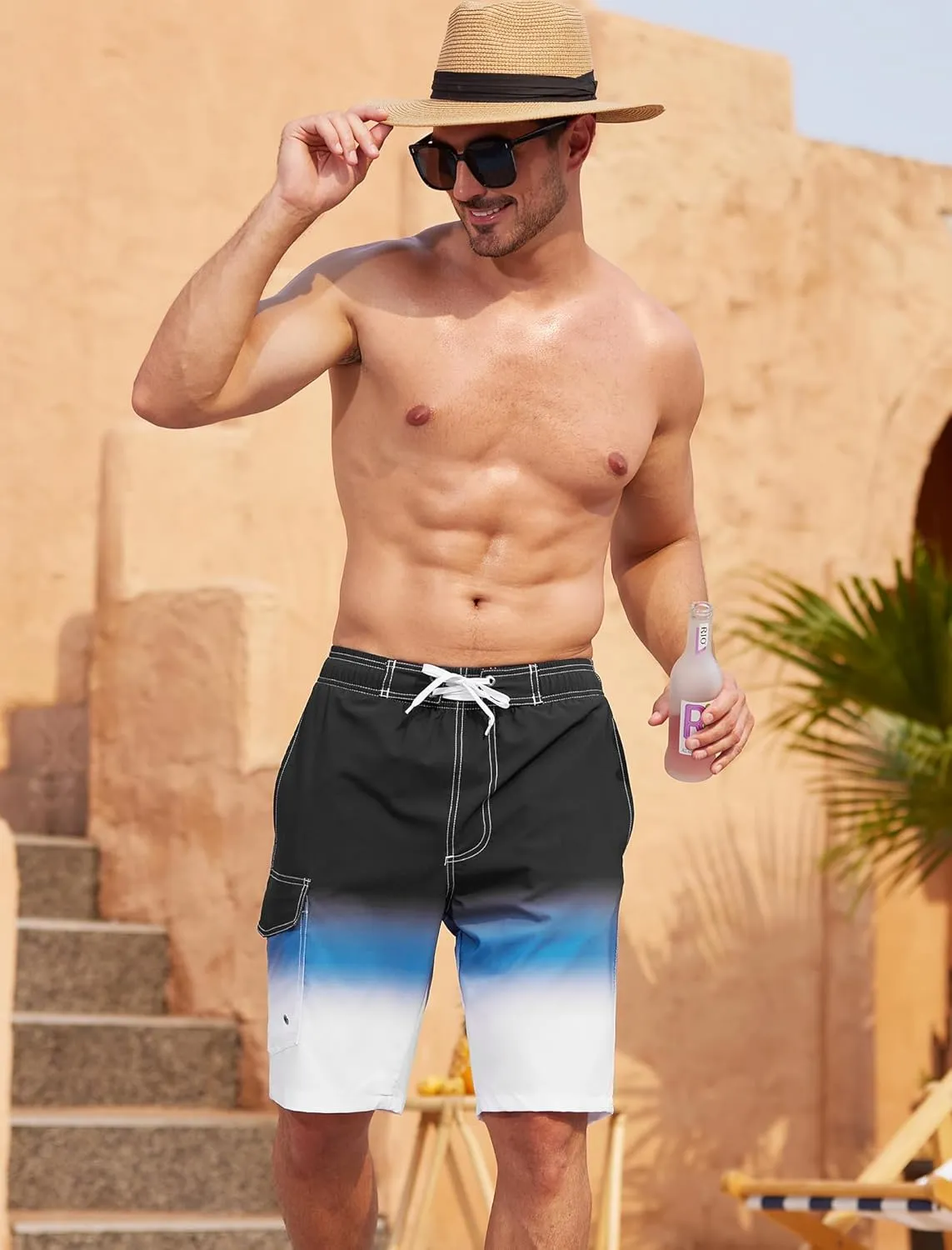 SILKWORLD Mens Swim Trunks with Compression Liner Quick-Dry 10" Stretch Beach Shorts