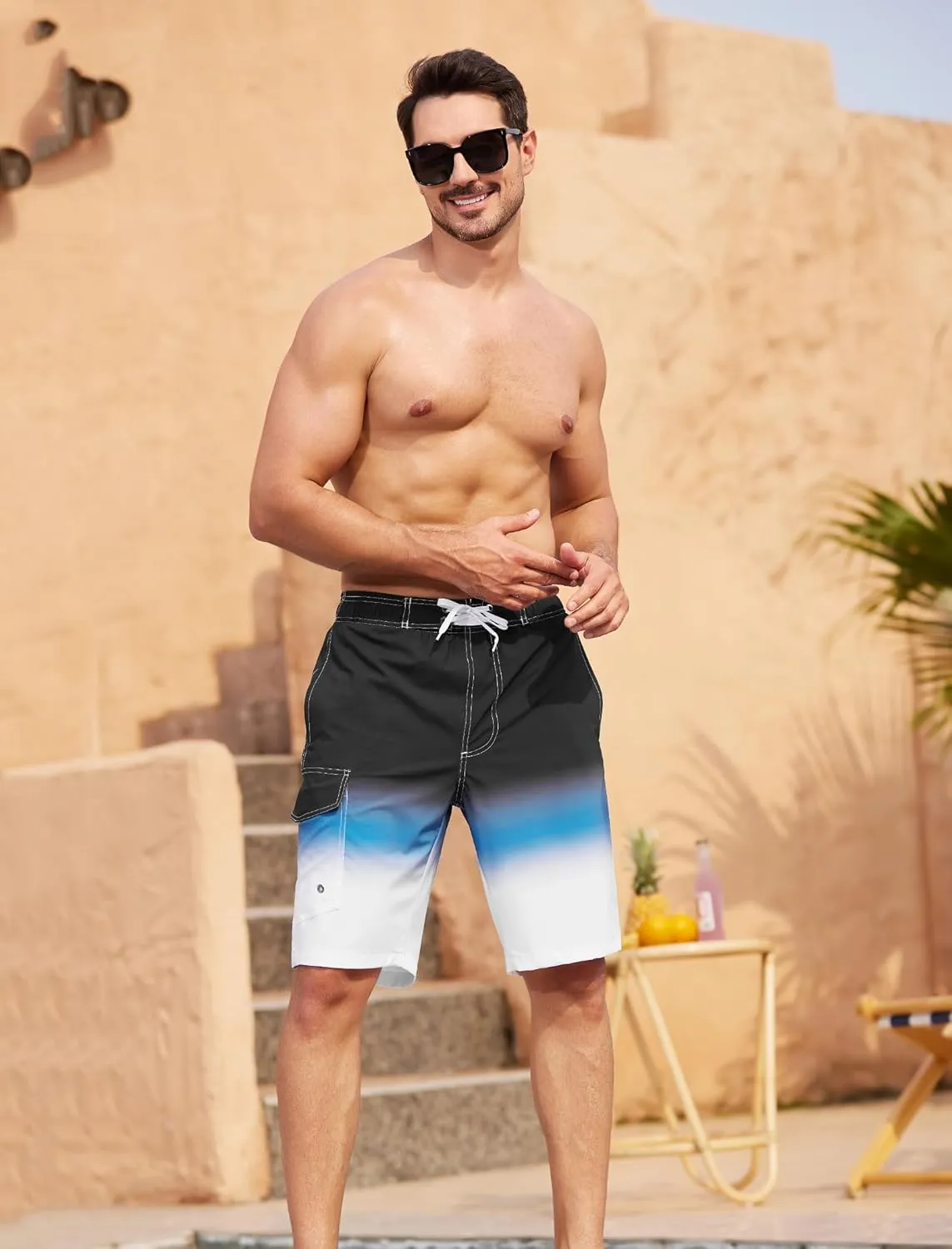 SILKWORLD Mens Swim Trunks with Compression Liner Quick-Dry 10" Stretch Beach Shorts